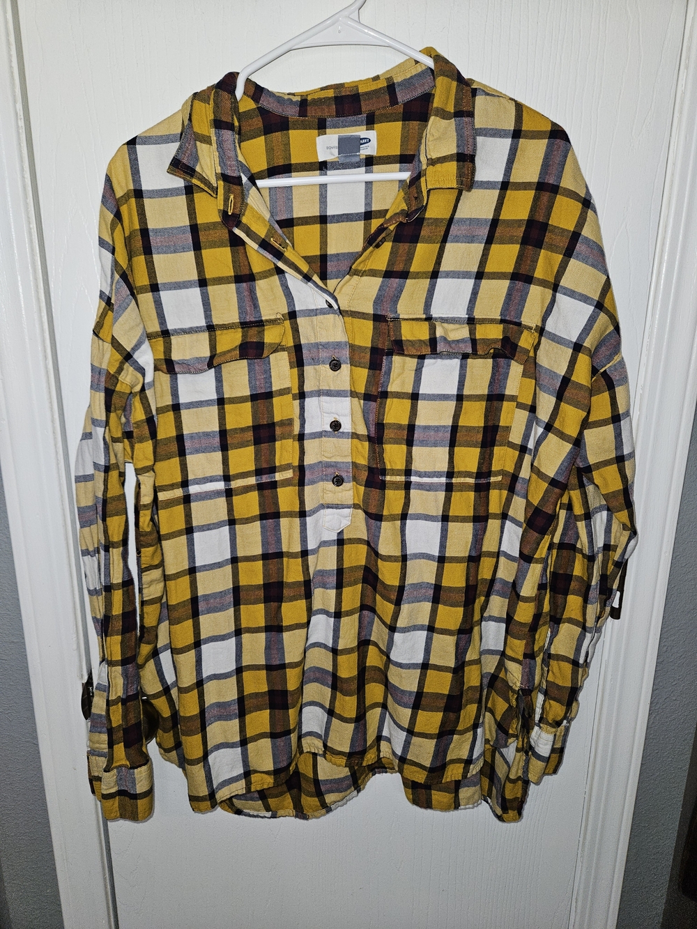 Old Navy Yellow White Plaid Boyfriend Button-Down Shirt